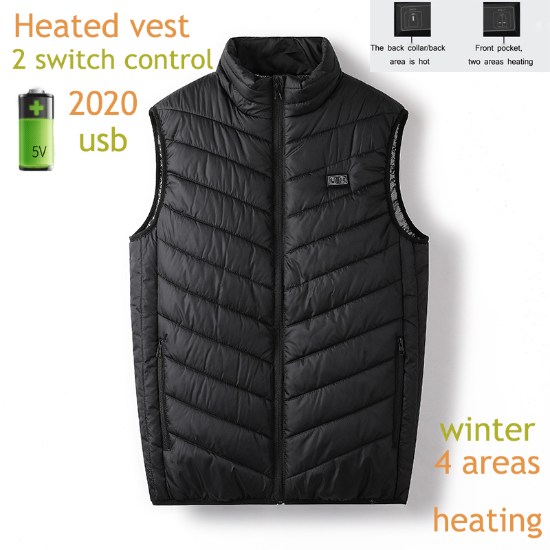 Usb Vest Four Zone Heated Vest Double Switch Men's Heating Waistcoat Warm Front And Back Washable Size Outdoor Heated Vest +size