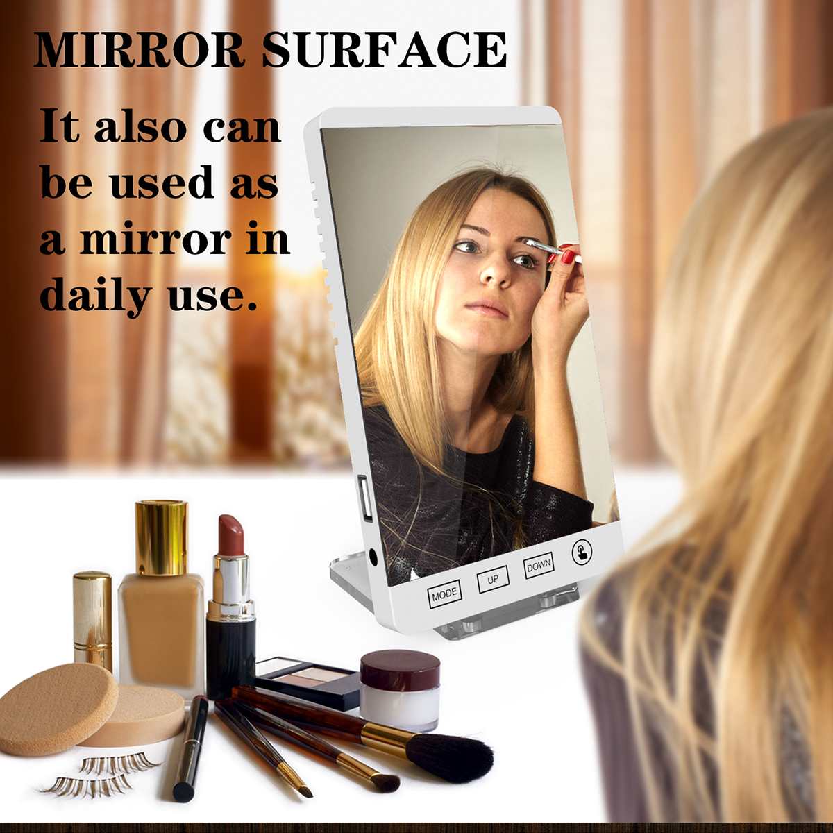 Large Touch LED Digital Alarm Clock With USB Charging Port Snooze Magnet Adsorption Mirror Alarm Clock 4 Brightness Adjustment