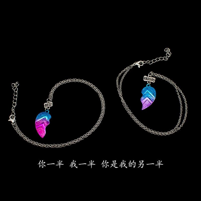 2pcs/4 pcs BFF Necklaces Bracelets, Half Heart Matching Pendant Best Friends Chain Friendship Jewelry Set for Girl
