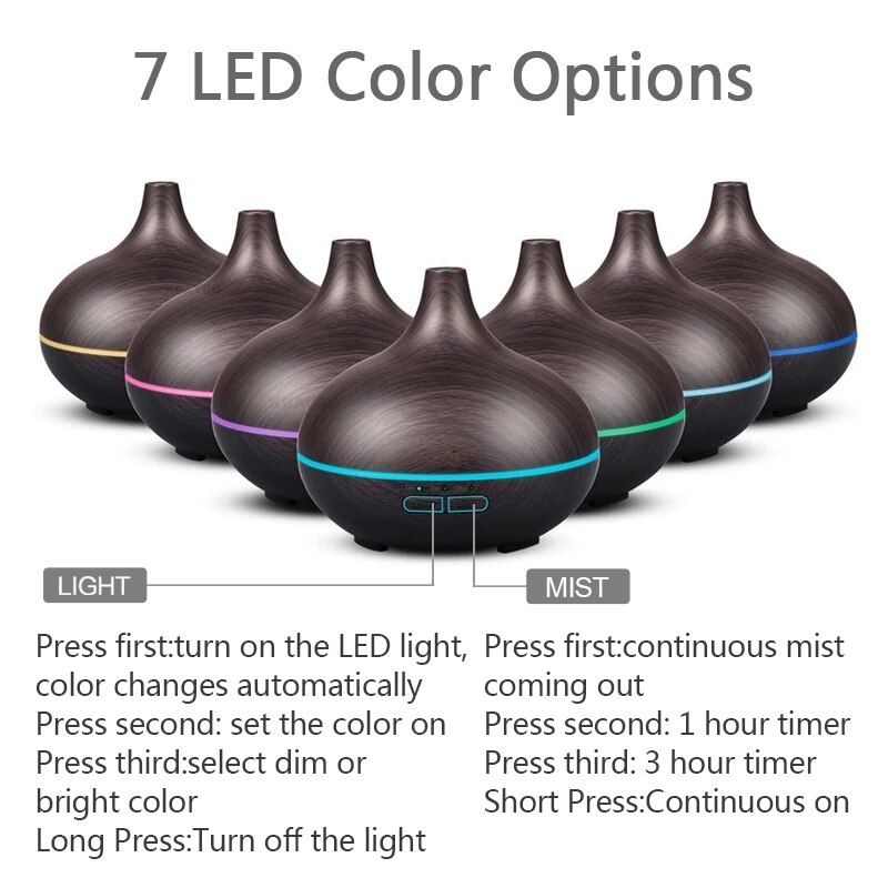 550ML Electric Aroma Diffuser Air Humidifier Essential Oil Diffuser Ultrasonic Remote Control Color LED Lamp Mist Maker Car HOME