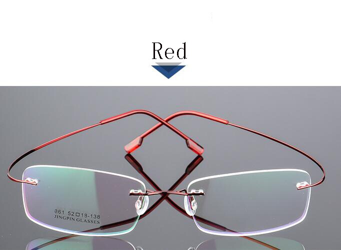 Titanium Legering Flexibele Frameloze Mannen Vrouwen Metalen Randloze Bijziendheid Frame Opvouwbare Glazen Been Optische Brillen: Red