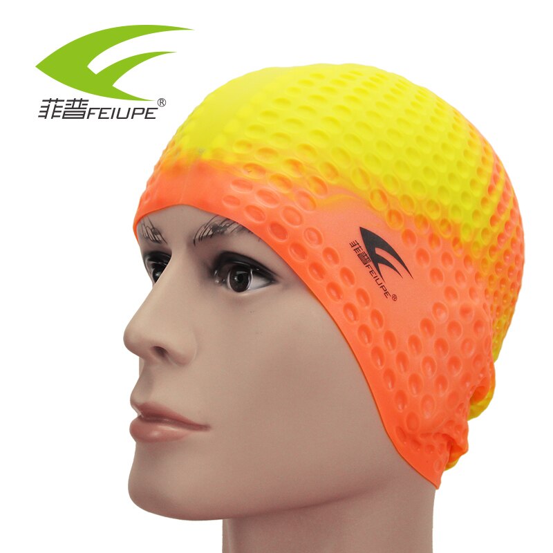 Badehætter til svømmehætte silikone beskytte øre langt hår sommer tilbehør til strandhoveddæksel bonnet de bain vandtæt: Orange