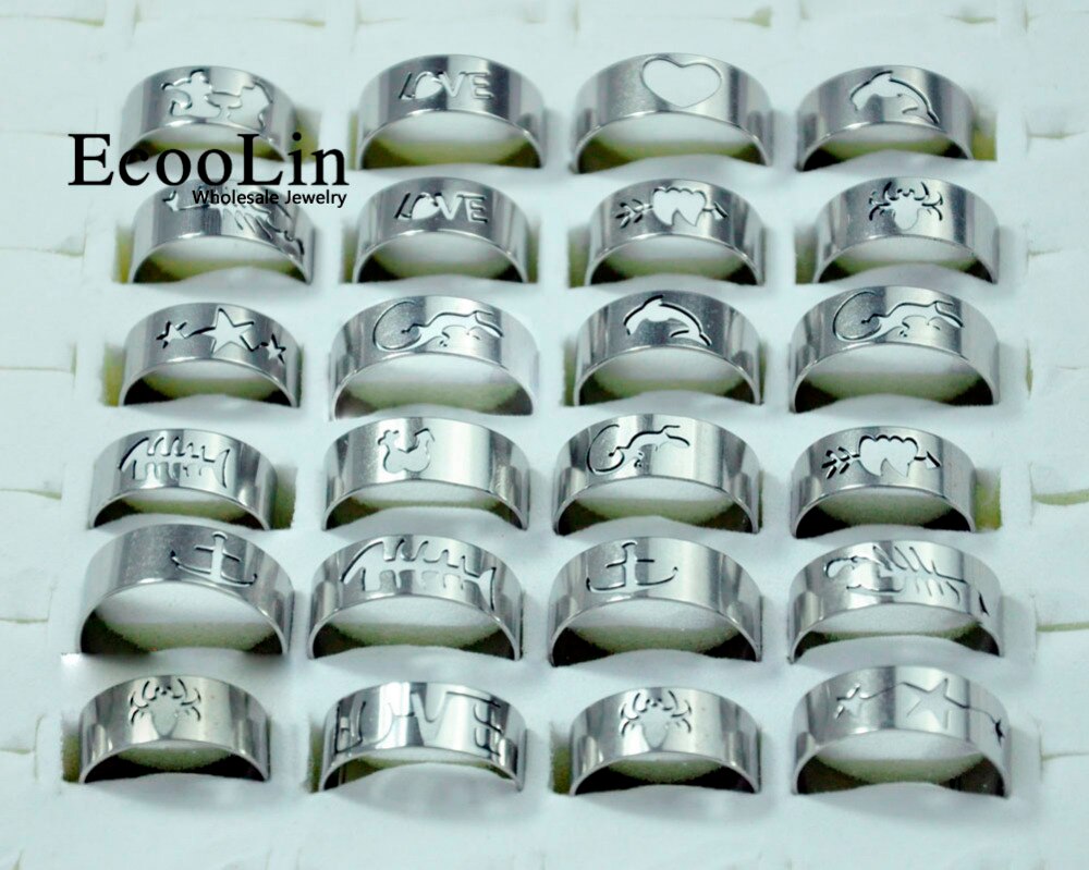 50Pcs Openwork Pattern Stainless Steel Men Rings Mixed Lots Men&#39;s Jewelry Bulks Packs LB117