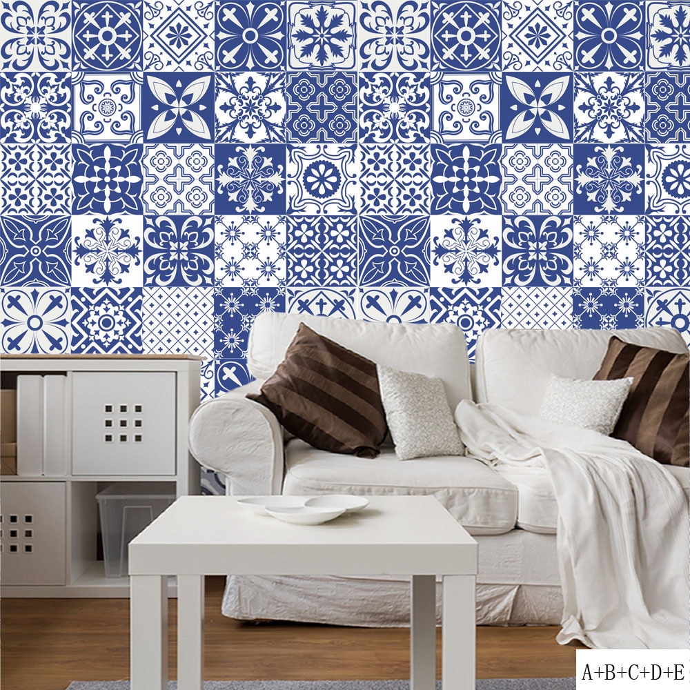 Mediterranean Style Tile Stickers Home Decor Living Room Kitchen Bathroom Decoration Self-adhesive Wallpaper Vinyl Mural Decals