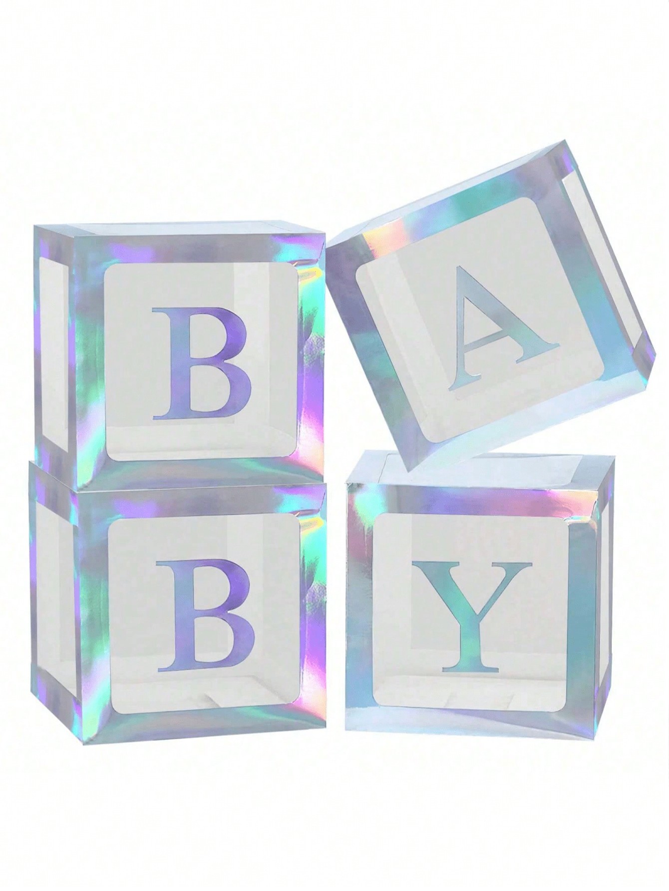4 babybokser med babyshowerpost, babyshowerpynt for gutter eller jenter, gjennomsiktige ballongbokser, bursdagsfest (uten ballonger): Multi