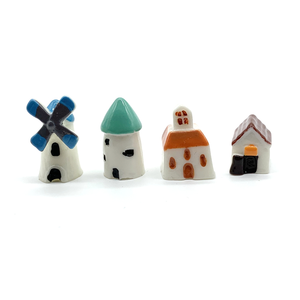4PCS Mini Cute House Model Miniature Fairy Garden Decor Windmill Castle Church Photography Props DIY Accessories