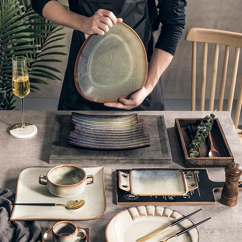 Japanese ceramic sushi dinner plate restaurant supplies kitchen tableware set nordic dessert sald plate trays decorative tea cup