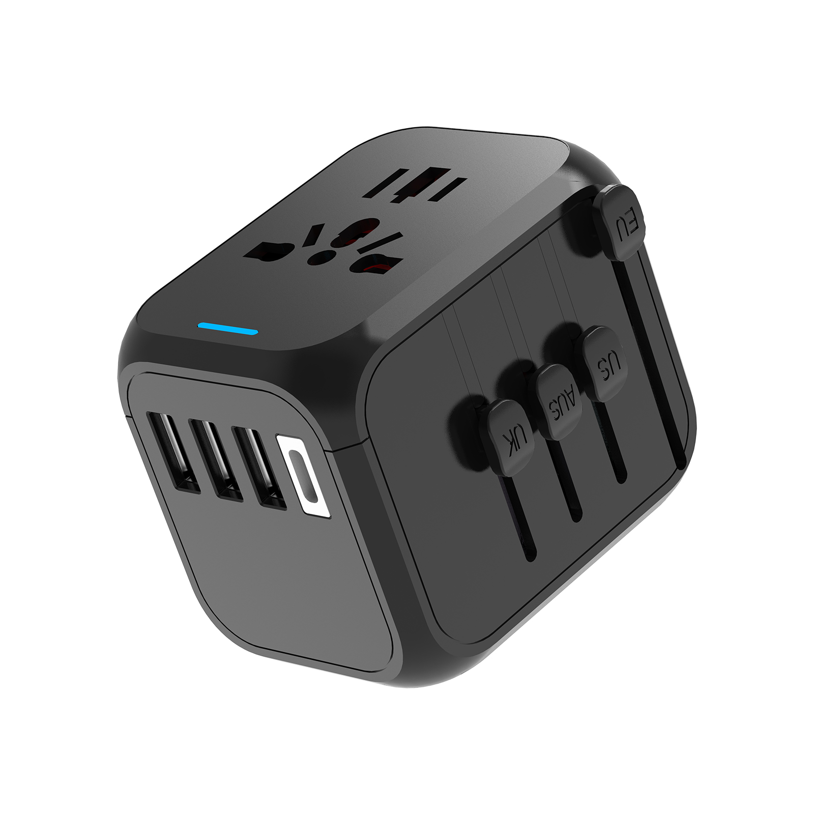 Internationale reisadapter USB-oplader met 3 USB en Type C, alles-in-één wandoplader voor US EU UK AUS reisstekker wereldwijd: Default Title