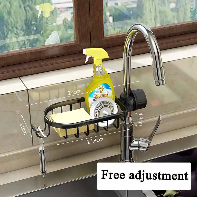 Bathroom Shelves Shower Rack Aluminum Basket for Shampoo Soap Bathroom Storage Adjustable Kitchen Faucet Sink Rag Holders: light green