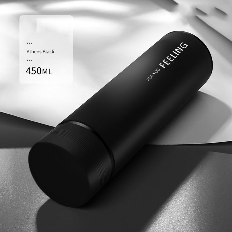 Termo portátil de acero inoxidable para hombres y mujeres, botella de agua del té de gran capacidad con pantalla inteligente y temperatura, 304: Black
