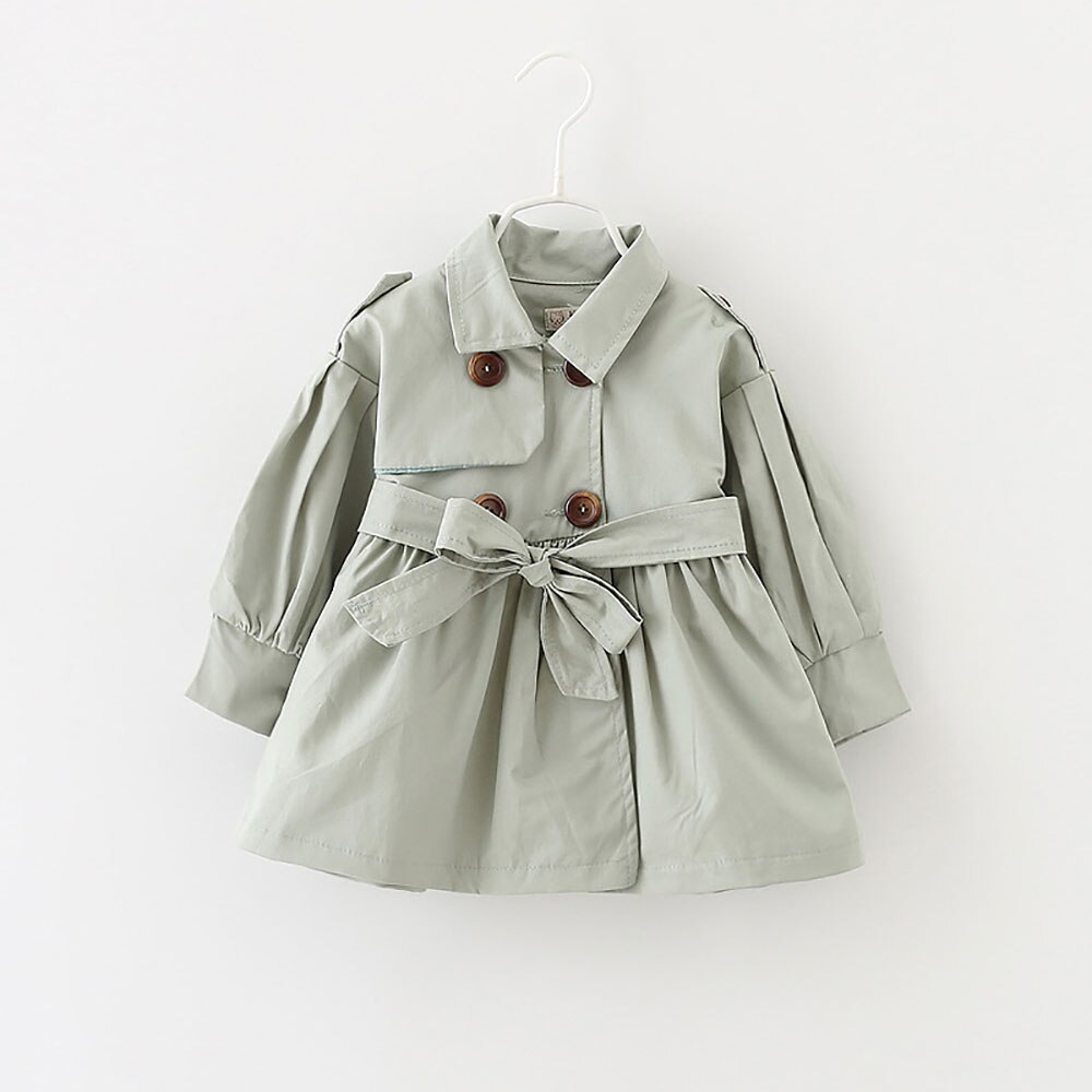 Kids Jas Kinderen Effen Kleur Double-Breasted Riem Windjack Meisje Jas Baby Kleding Uitloper Top Coat Trui