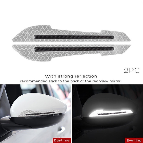 Pegatinas reflectantes para coche, cinta de advertencia para evitar colisiones, pegatina protectora sin huellas, espejo retrovisor: white