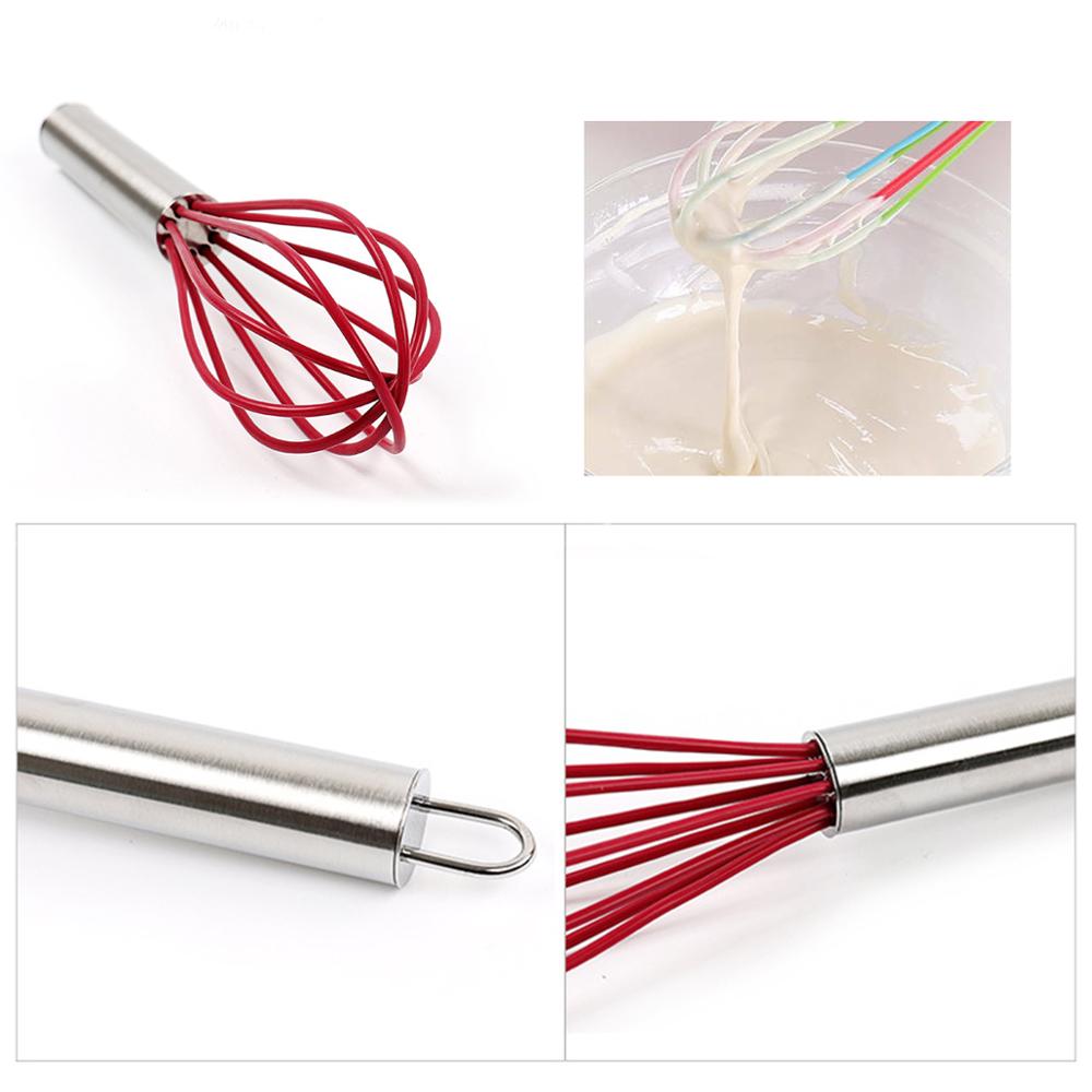 Mini batidor de silicona multifuncional rotatorio batidor Manual para huevos, herramienta para hornear de acero inoxidable, agitador de huevos, utensilios de cocina