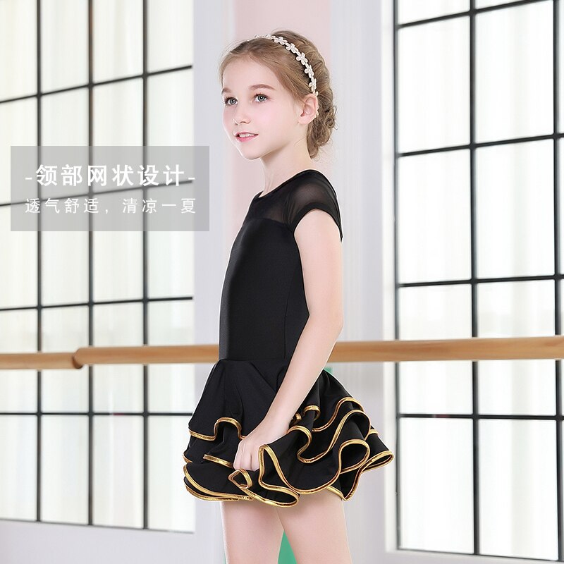 red ruffle ballroom latin dance dress girls kids competition children salsa tango rumba samba performance dancing practice skirt