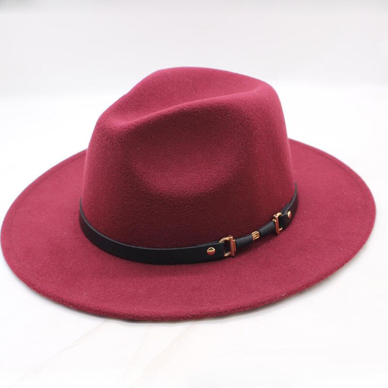 Chapeu Feutre Women's Chapeu Feminino Fedora Hat For Laday Wide Brim Sombreros Jazz Church Cap Panama Fedora top hat: Wine red