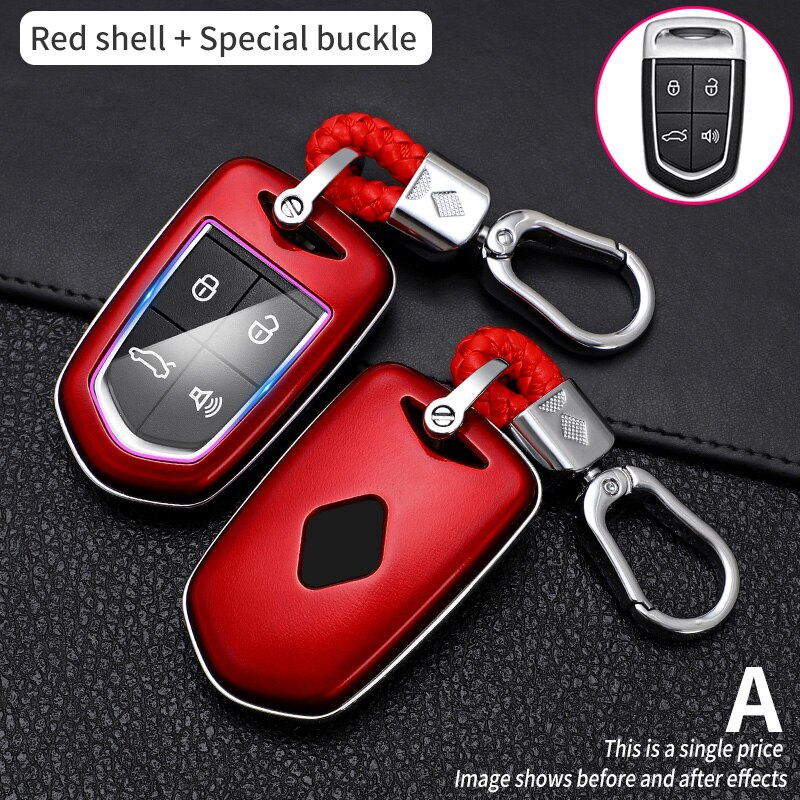 Autosleutelhoes met koolstofvezelpatroon voor borgward  bx5 bx7 slimme afstandsbediening, sleutelbeschermer, autoaccessoires, sleutelhanger: Rood