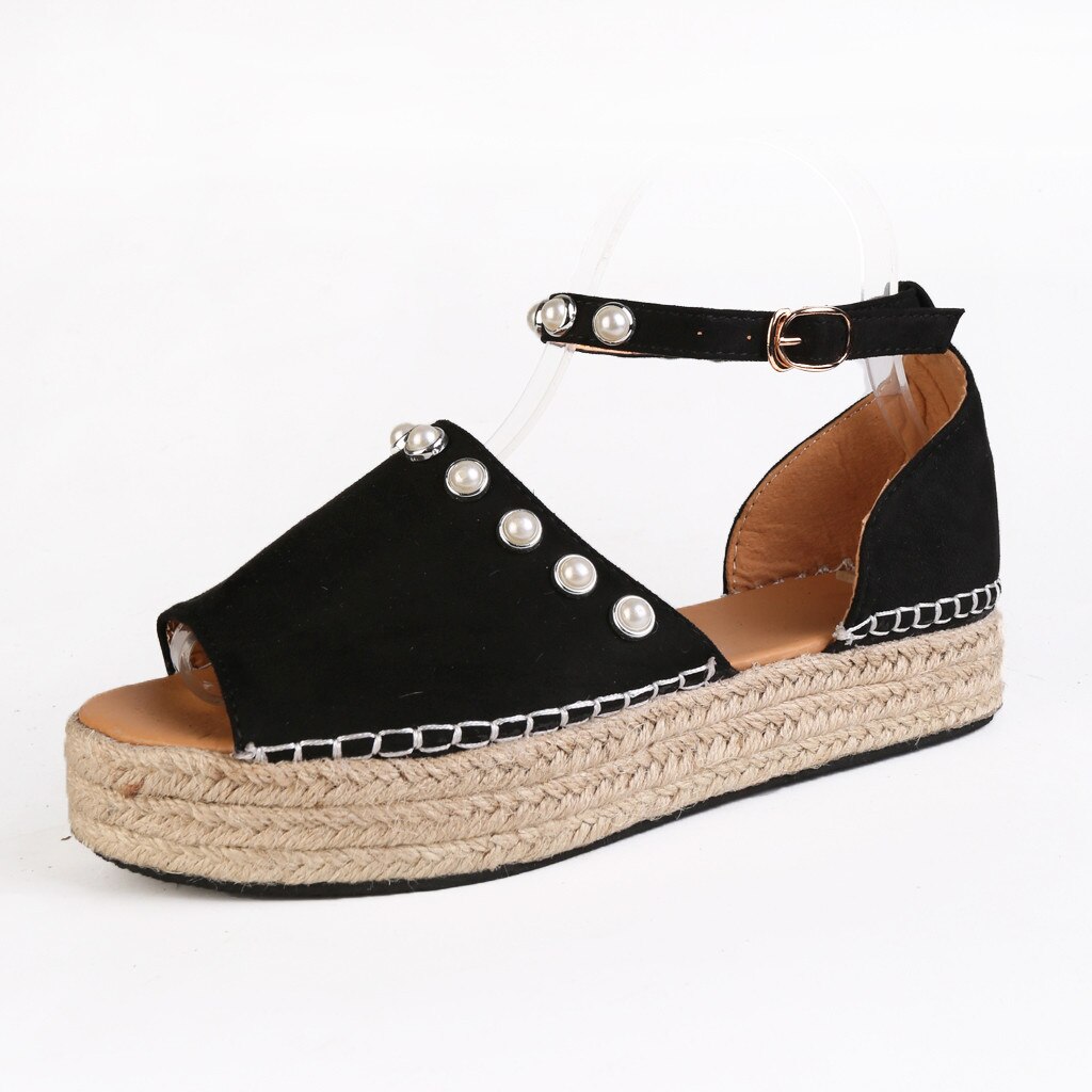 Womail Leopard Print Wedges Sandals Roman Shoes Ladies Pearl Open Toe Sandals With Ankle Strap Summer Sandals Women