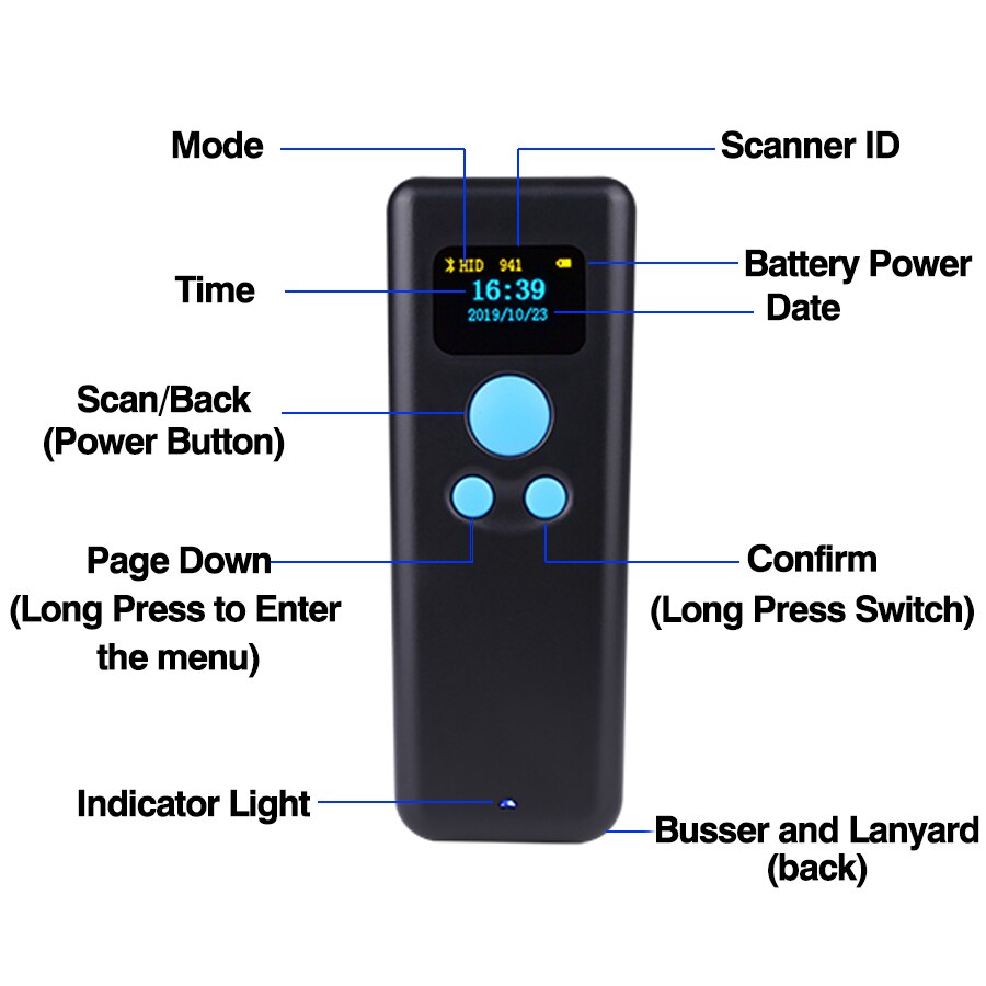 Handheld 1D 2D 2.4G Draadloze Mini Barcode Scanner Bluetooth Qr Bar Code Reader PDF417 Voor Inventaris Pos Terminal Voor magazijn