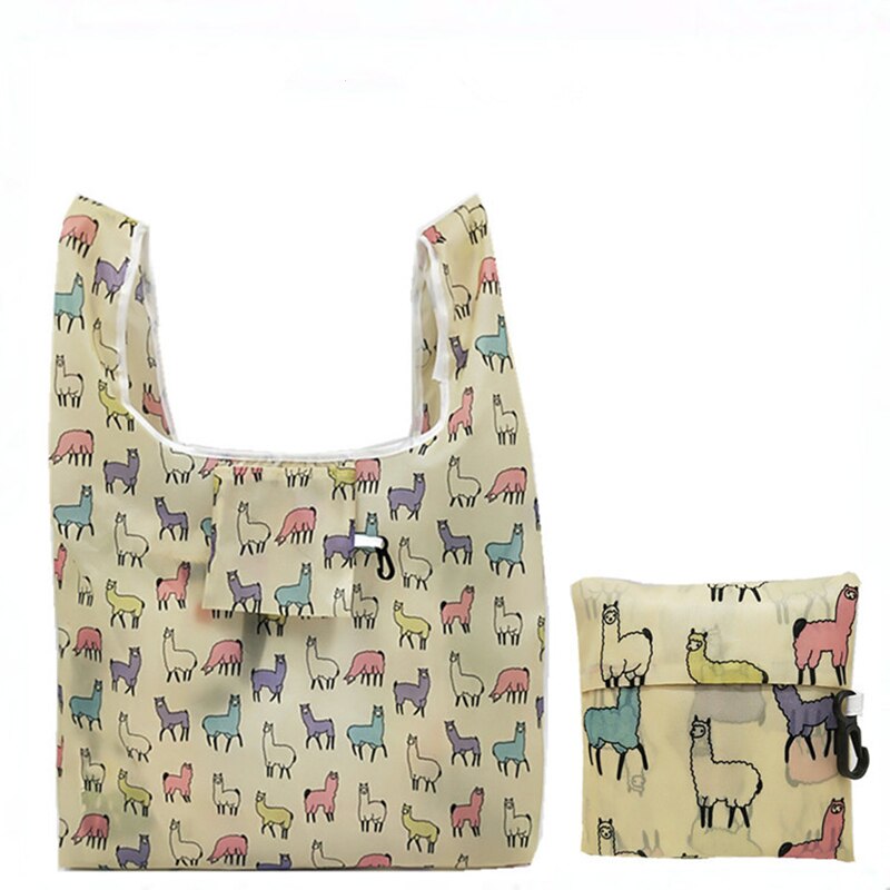 1PCS Flamingo Recycle Shopping Bag Eco Reusable Shopping Tote Bag Cartoon Floral Shoulder Folding Pouch Handbags Printing: 04