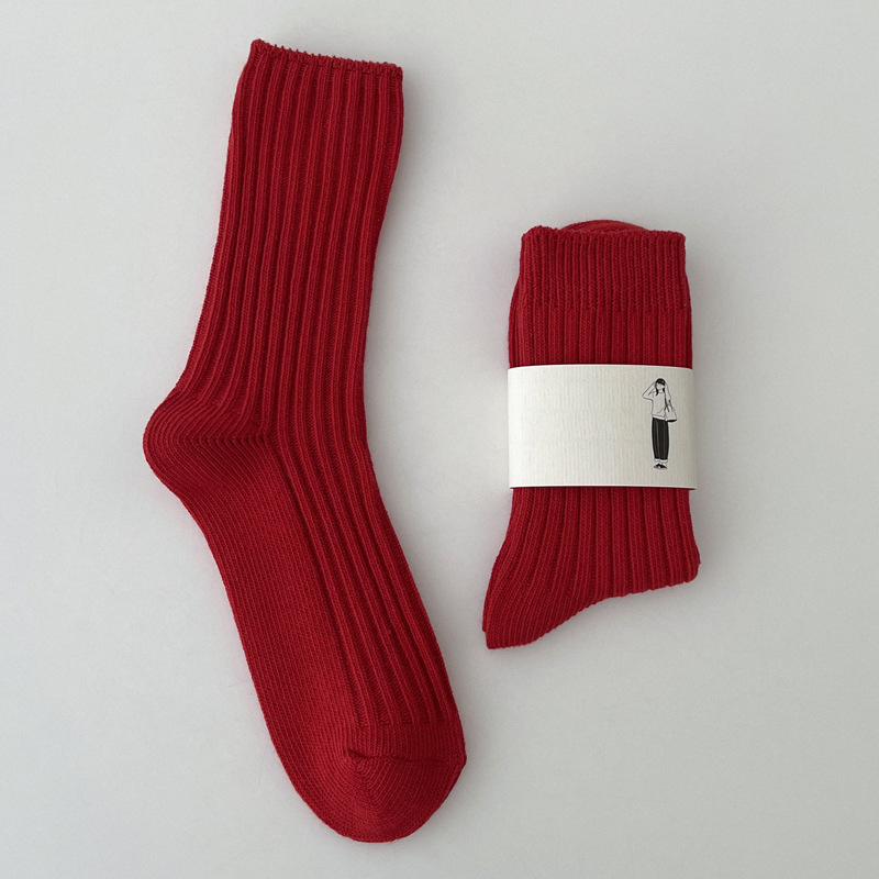 Calcetines de mujer de algodón transpirable Navidad Año calcetines rojos para niñas rayas Casual Otoño Invierno calcetines cálidos comodidad