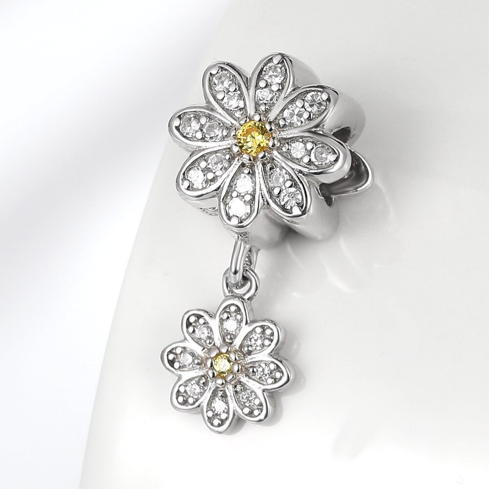 STAP VOORUIT Zirconia 925 Sterling Zilveren Bloem Hanger Hanger Bedels Voor Vrouwen Crystal Chrysant Sieraden