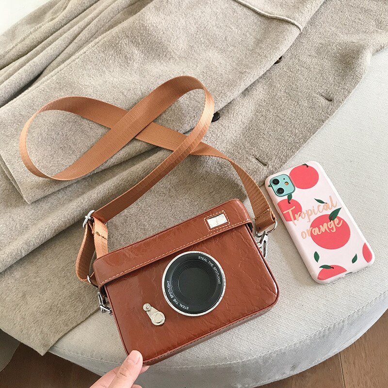 Kvinder pu læder kamerataske form clutch dame håndtaske vintage crossbody skuldertasker dame casual mini messenger taske