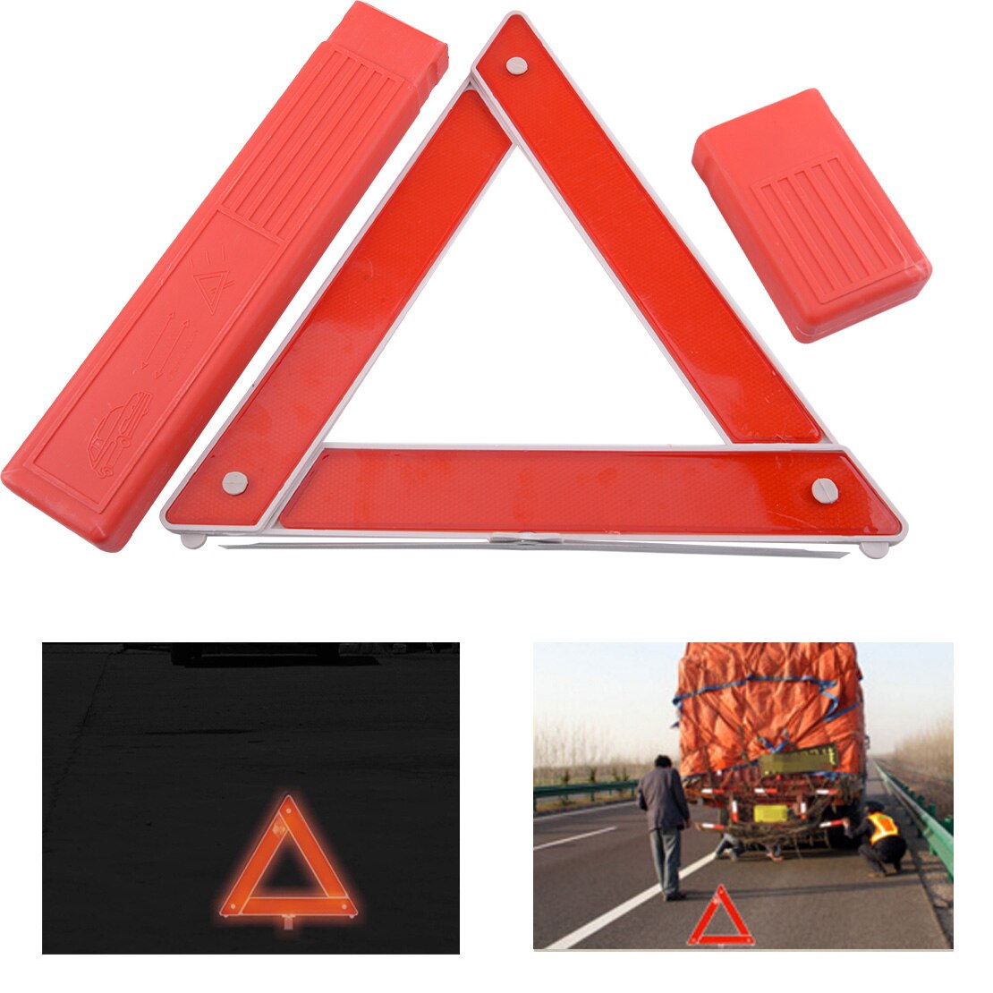 Car Auto Foldable Red Reflective Warning Triangle Frame w/Pack Box Emergency Breakdown Safety Hazard Travel Kit