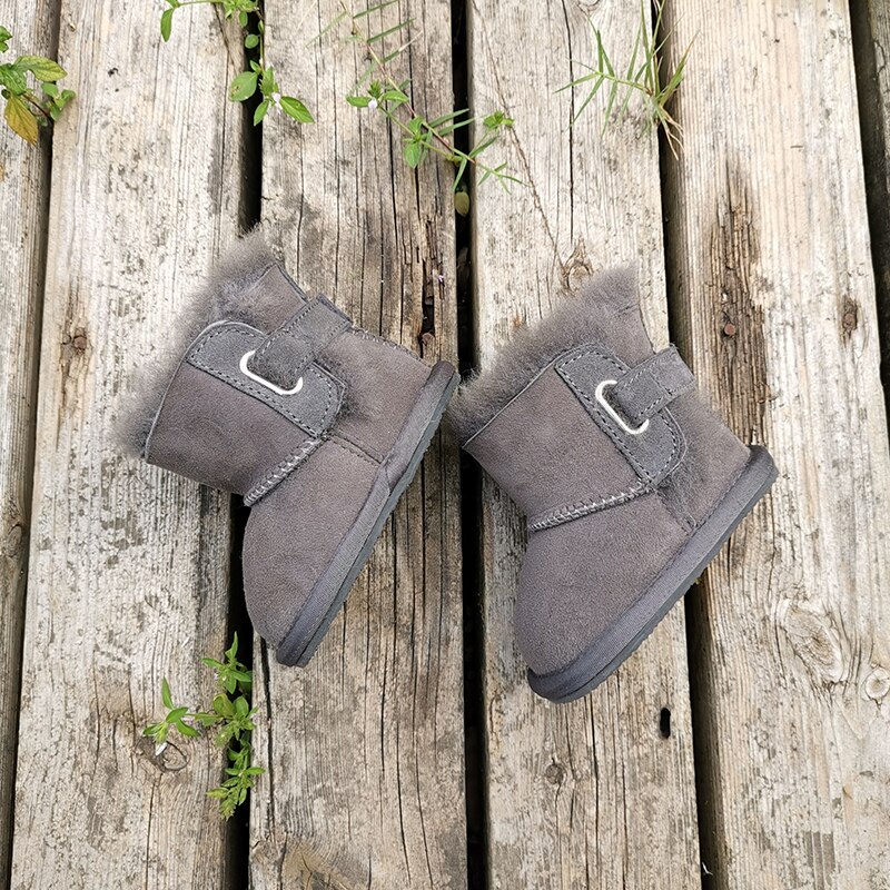 Sapatos de bebê botas menino e gils ausrtalian pele de carneiro do miúdo manter quente lã designer luxo evitar escorregar: Cinza / S / 7-12 meses