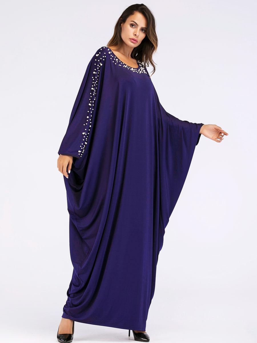 Vrouwen abaya, lange moslimjurk, kaftan, jilbab, vintage feestcocktail, maxi, arabische islamitische jurk, kralen, losse maxi-jurk
