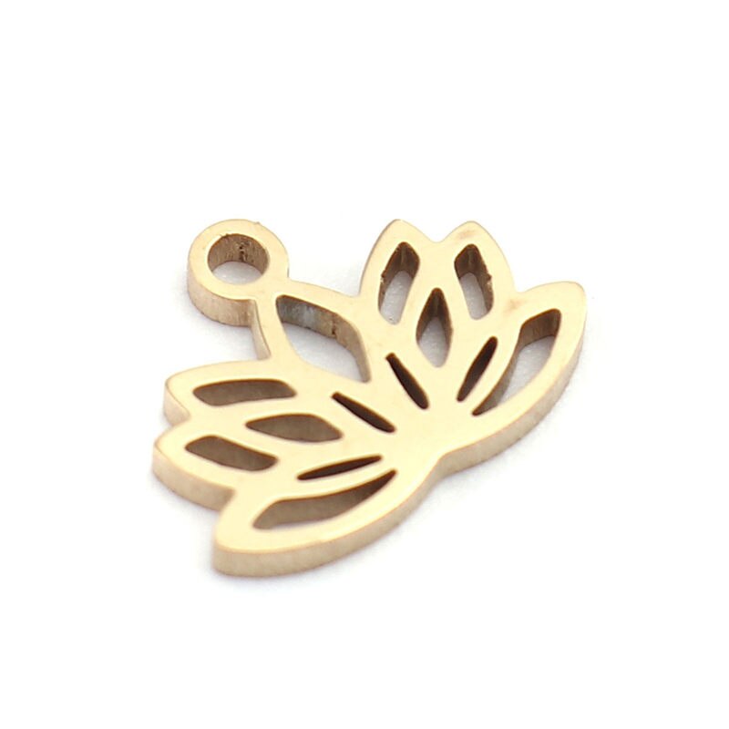 2 PCs Stainless Steel Charm Pendants Hollow Lotus Shape Gold Charms For Trendy Jewelry Making Accessories 10mm x 8mm