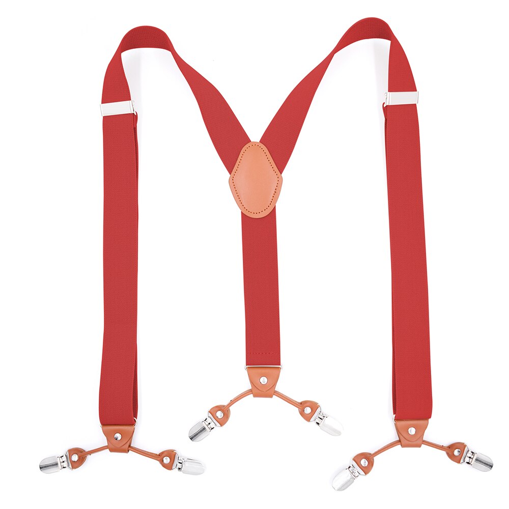 Heavy Duty Suspenders for Men 3.5cm Wide Y-Back with 6 Metal Clips Adjustable Elastic Trouser Braces Straps Father Husband: Red