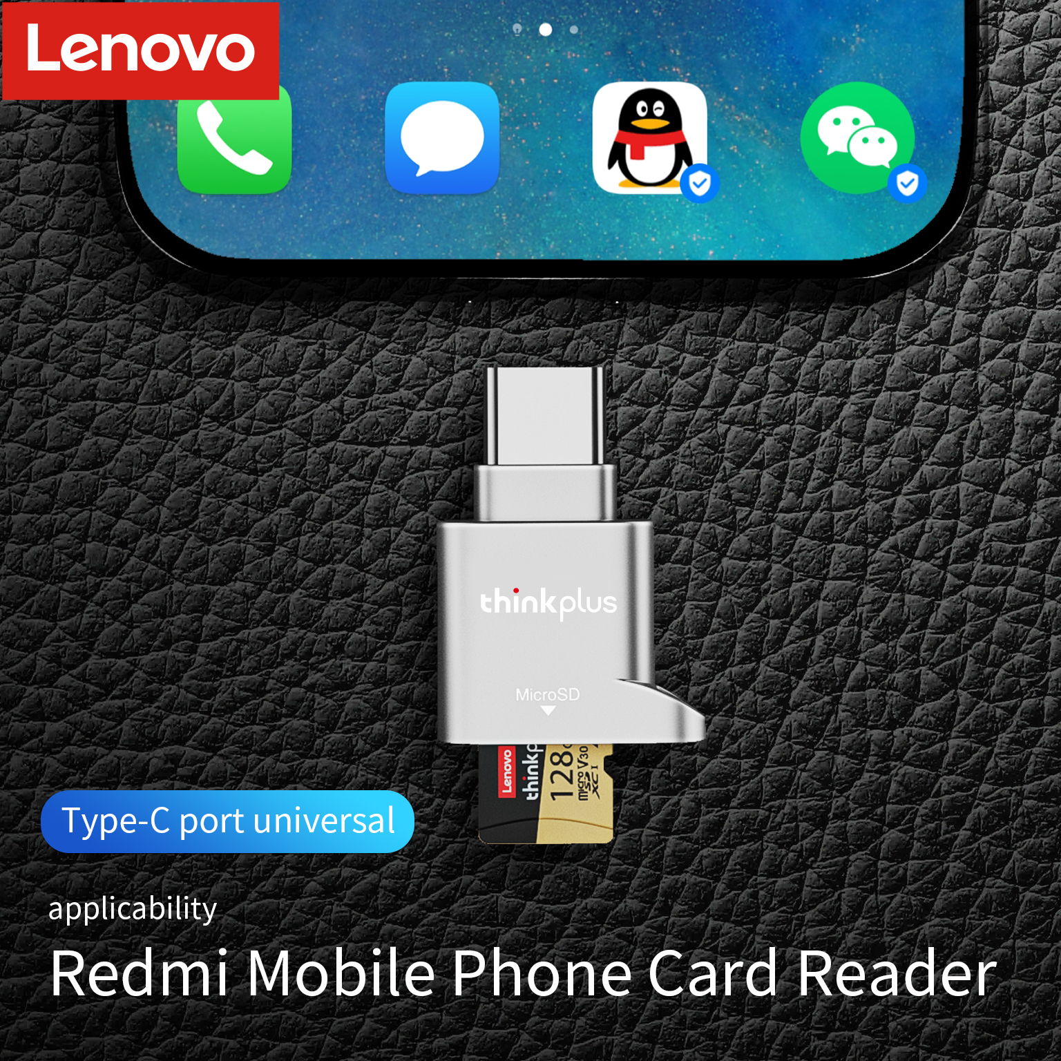 Czytnik kart Lenovo Micro SD, czytnik kart USB C na SD, czytnik kart pamięci typu C TF z adapterem USB C na USB