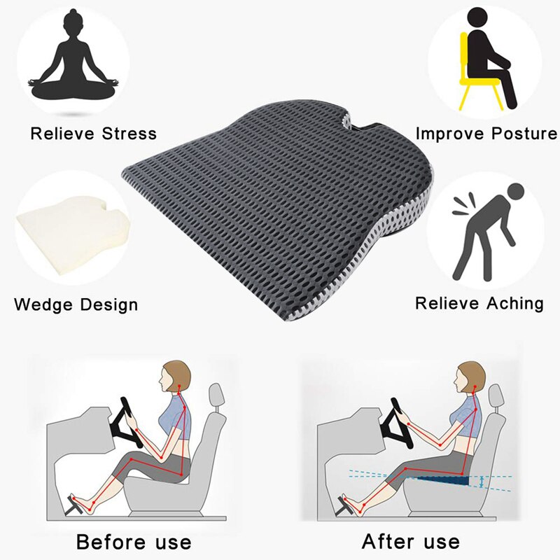 Cojín de asiento de cuña de camión de coche para aliviar el dolor de presión cojín de trasero ergonomía ortopédica soporte de espuma de memoria