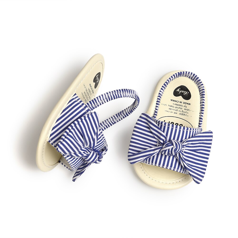 Sandalias de verano para bebés pequeños, zapatos de fondo blando de Princesa con lazo y estampado de puntos a rayas 0-6M 6-12M 12-18M
