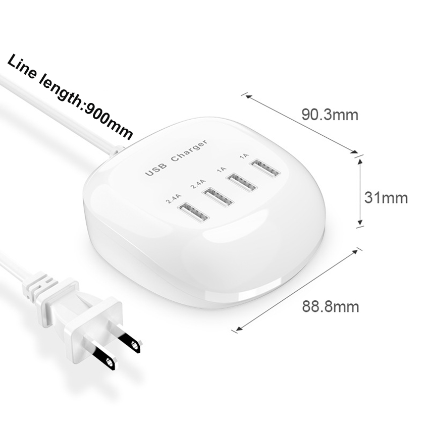 4-Port USB Charger Multi USB Charging Station, 5V 2.4A Travel Charger,USB Hub Charger for Multiple Devices,Fast Charge for Phone