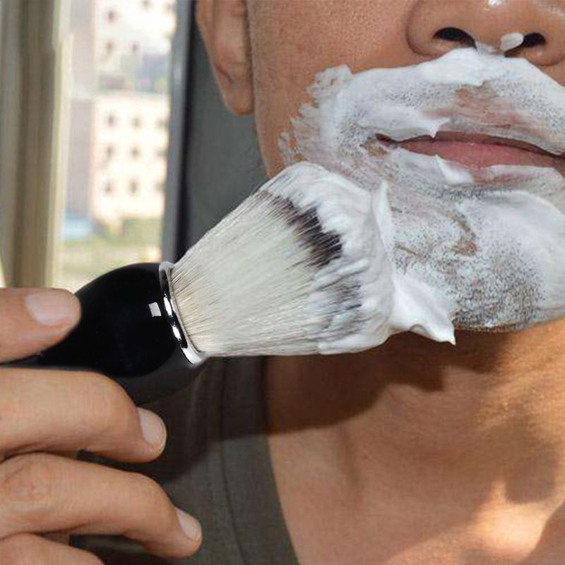 1Pc brocha de afeitar para hombres cerdas de jabalí pelo recto de afeitar Barbero de limpieza negro Mango de resina salón herramienta clásico