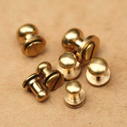 20Pcs Screwback Stud Schroef Ronde Kop Massief Messing Nail Klinknagel Knop Diy Leer