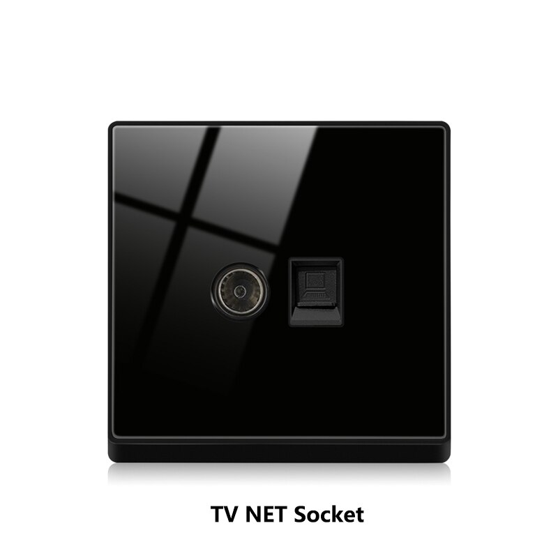 Atlectric Wall Sockets Internet With TV Outlet CAT5 Data Network Dual Computer Black Luxury Glass Panel Phone Socket 86mm*86mm: 1T1C