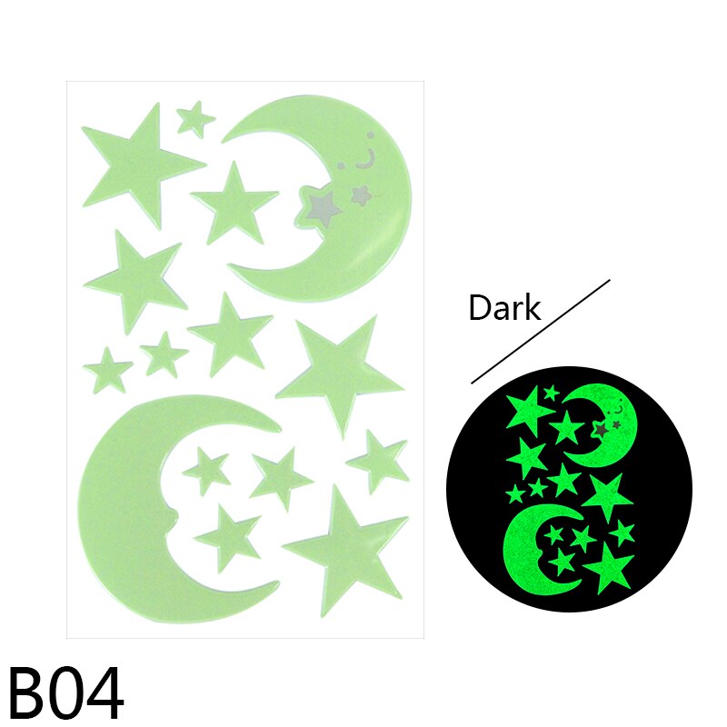 Luminous Stars Moon Wall Stickers Fluorescent Glow In The Dark for Kids Bedroom Baby Nursery Home Ceiling Decoration Wall Decals: B04