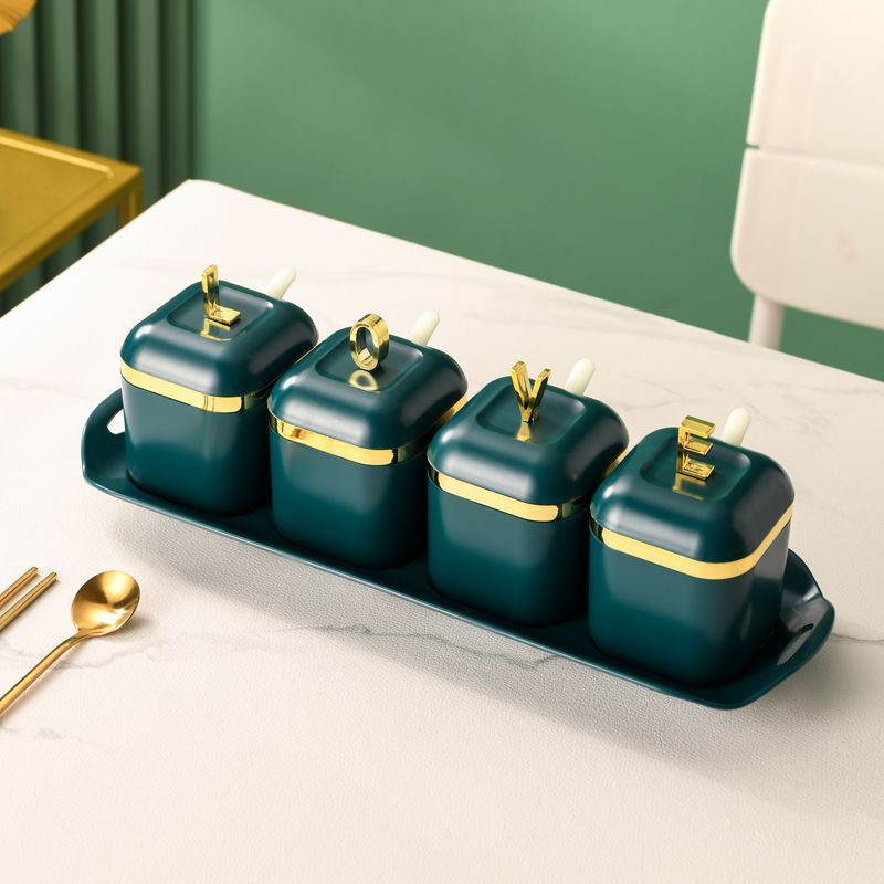 3/4Pcs Plastic Kruiden Tank Keuken Zout Shaker Opslag Organisatie Gereedschap Spice Container Bus Set Familie Spice Organisator: 4Grids-Green