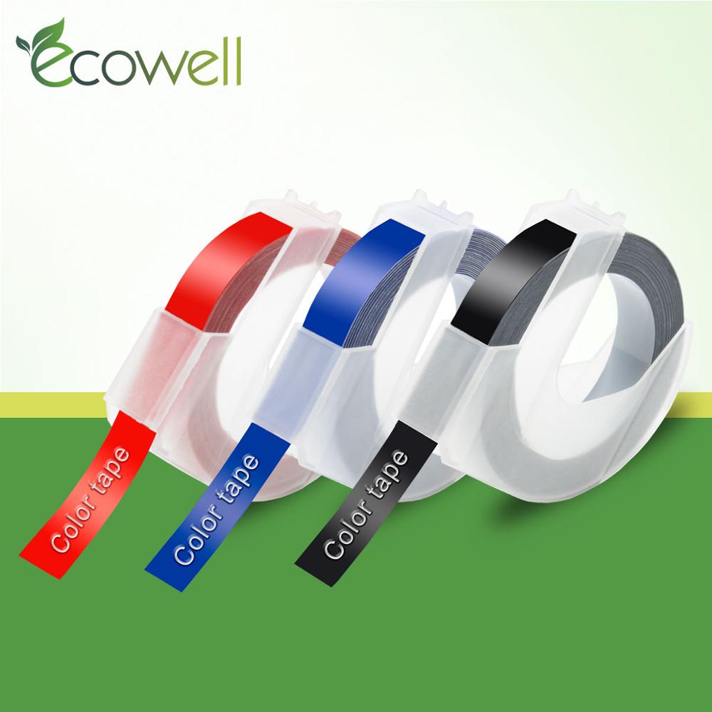 Ecowell 3pcs 9mm Compatible Mixed Color for Dymo 3D Plastic Labels for Embossing Label Makers for DYMO 1610 12965 1880 1540