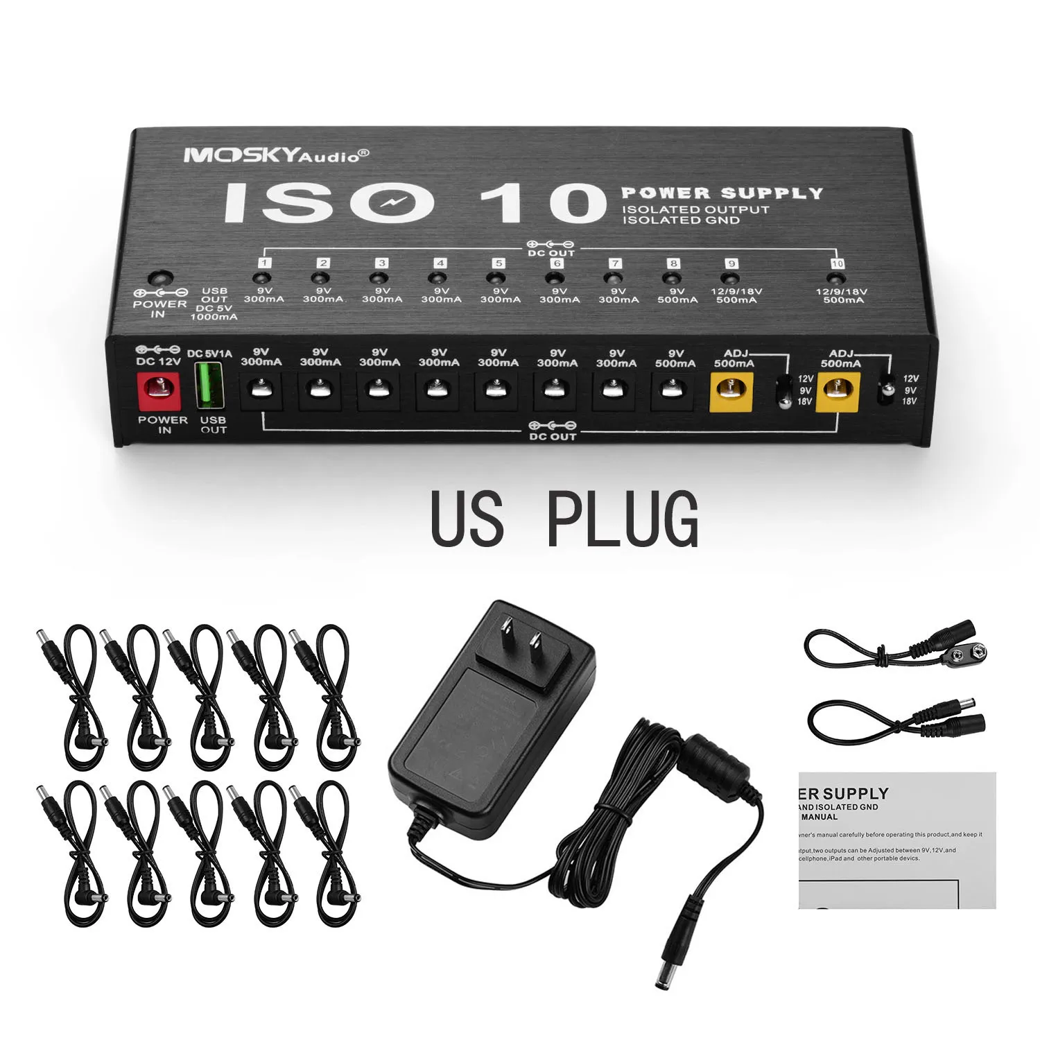 Mosky iso -10 guitar effektpedal strømforsyning dc udgange / 5v usb 18v til 9v 12v guitar effektprocessorer strømforsyning: Lyserød