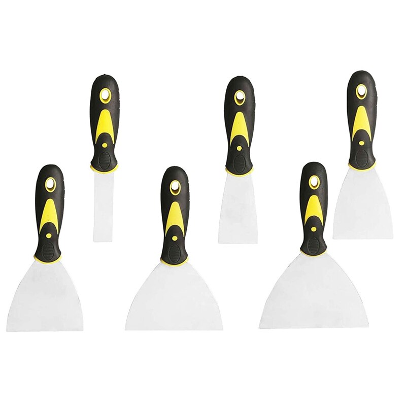 HLZS-6Pcs Putty Knife Set Stainless Steel Spatula Spackle Knife Rustproof Putty Knife Spatula for Scraping Walls