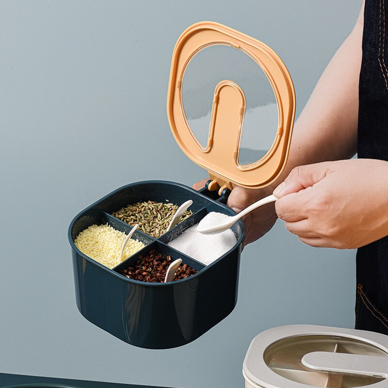 Kryddlåda saltburk kök kryddor arrangör socker förvaringslåda med lock 4- fack hushålls fping