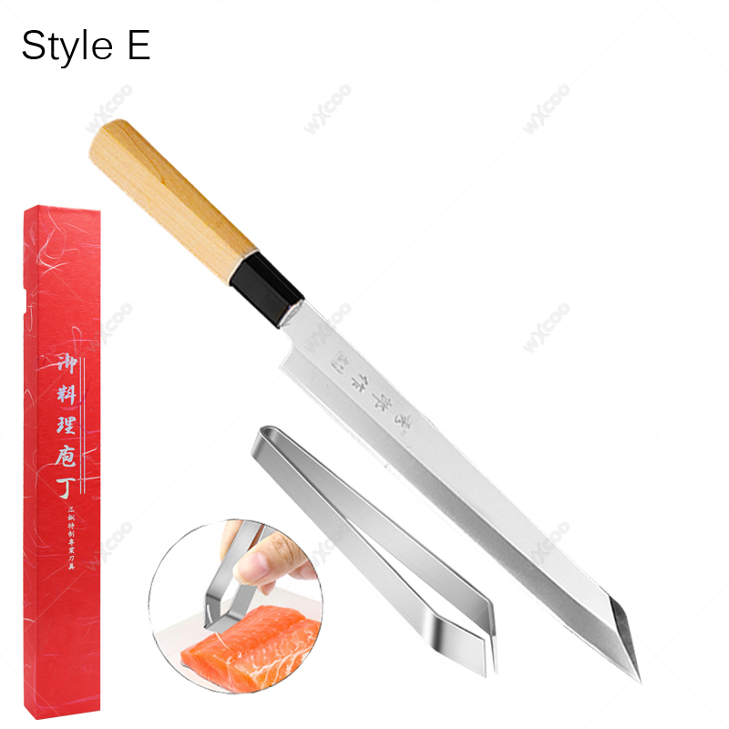 Faca de chef japonesa profissional, faca de sashimi de salmão, lâmina espessada, facas de cozinha de aço inoxidável, clipe de espinha de peixe: Verde