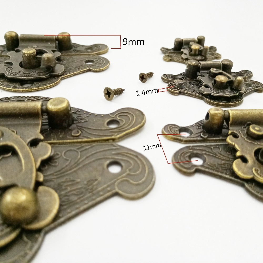 1 styk antik og vintage stil dekorere messing dekorative smykker trææske hasp låsekrog med skruer