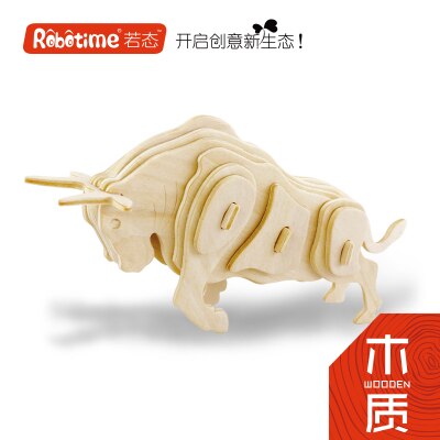 Træ 3d model legetøj puslespil kinesisk stjernetegn dyr rotte kvæg tiger kanin drage snack hest får abe hund gris: Kvæg