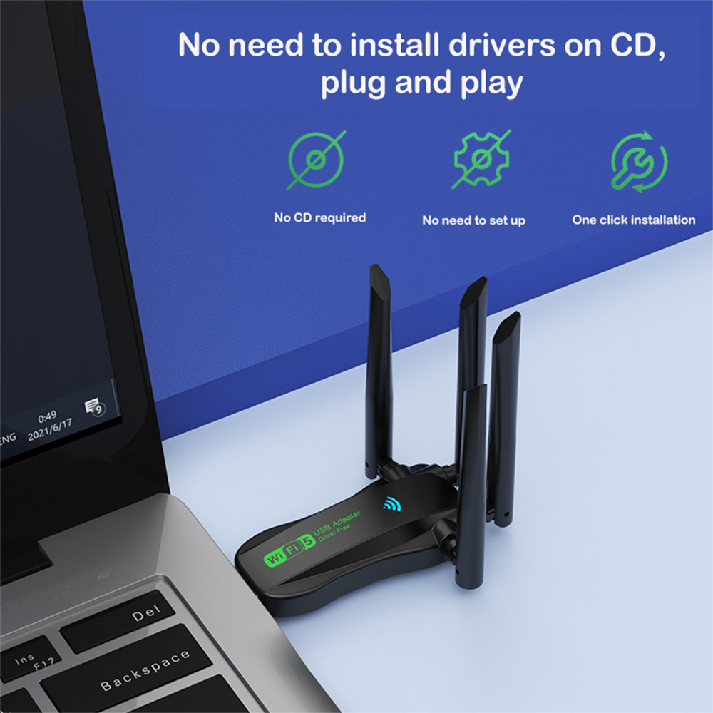 Dual Band USB wifi 1200Mbps Adapter 2.4GHz 5GHz WiFi with 4 Antenna PC Mini Computer Network Card Receiver