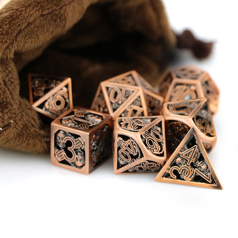 metal dnd dice set Hollow out dice set mechanical dungeon and dragon rpg d&d Bronz polyhedral dice with bag D20 D12 D10 D8 D6 D4: B007