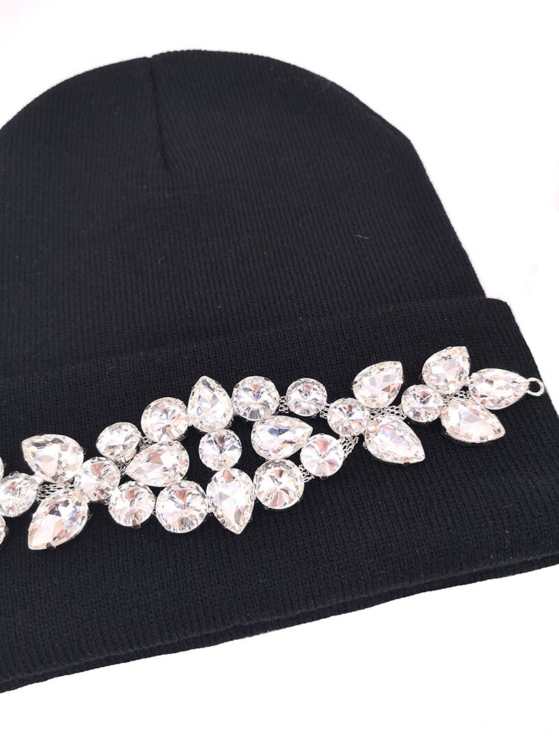 Vinter kvinder bomuld rhinestone beanies hatte damer elastiske strikkede beanies skullies hatte til femme varmt efterår motorhjelm ski caps
